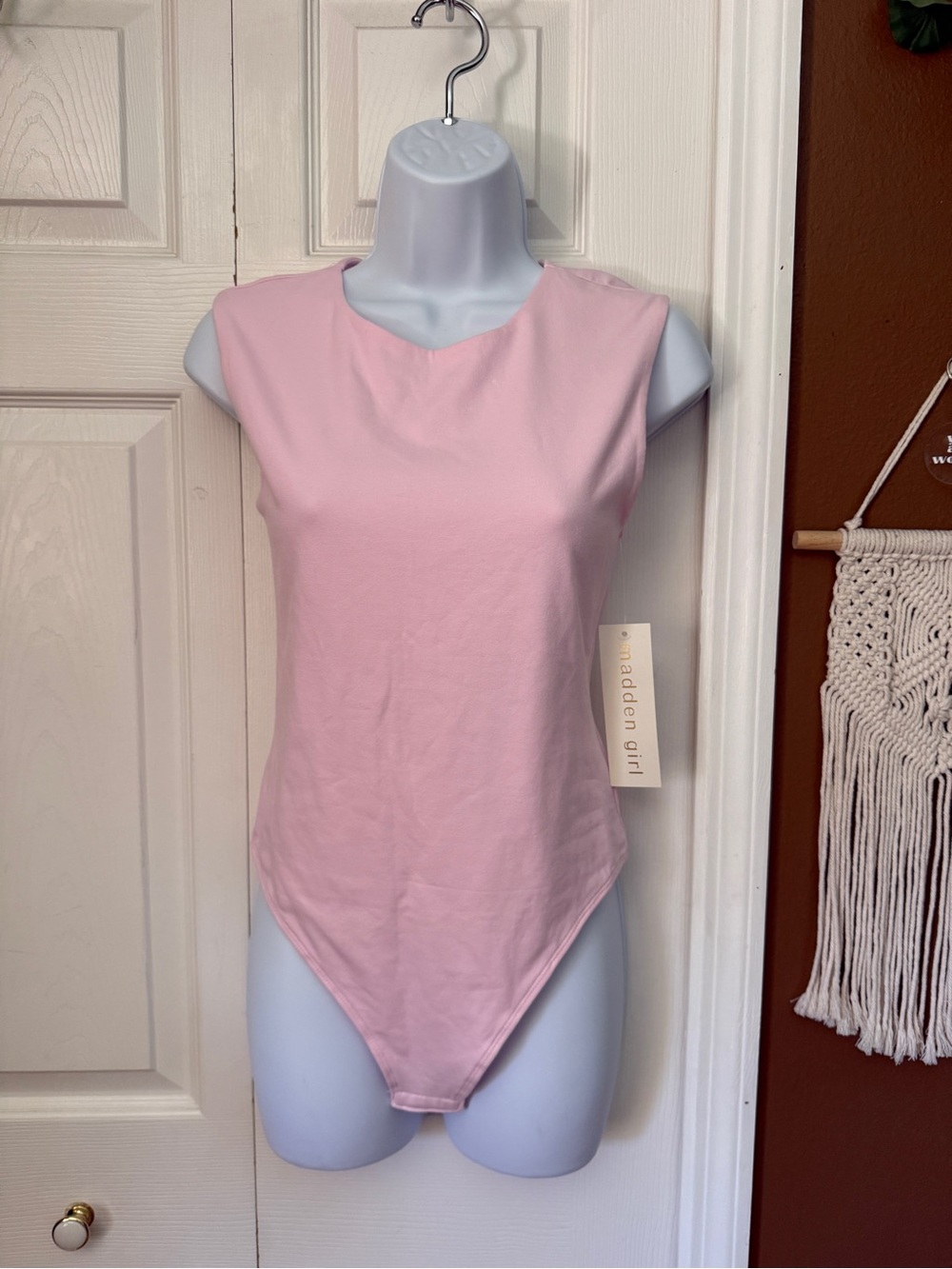 NWT Steve Madden Baby Pink Madden Girl High Neck Thong Bodysuit / Size M
